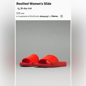 Lululemon women’s Restfeel Slide. Solar Orange. Size 6.
